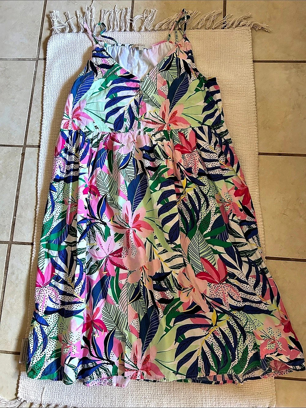 LOFT Pink Tropical Leaf Spaghetti-Strap Maxi Dress